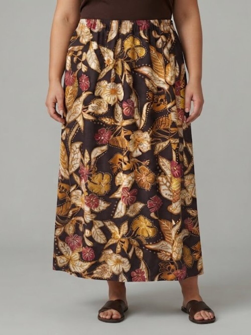 Black with Fall Colours Floral Maxi Skirt